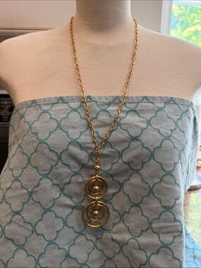 NWT J. Crew Gold-Tone Double Circle Pendant Necklace w extender